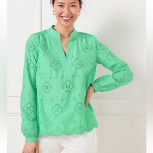 Talbots Mint Green Eyelet Blouse Small NWT